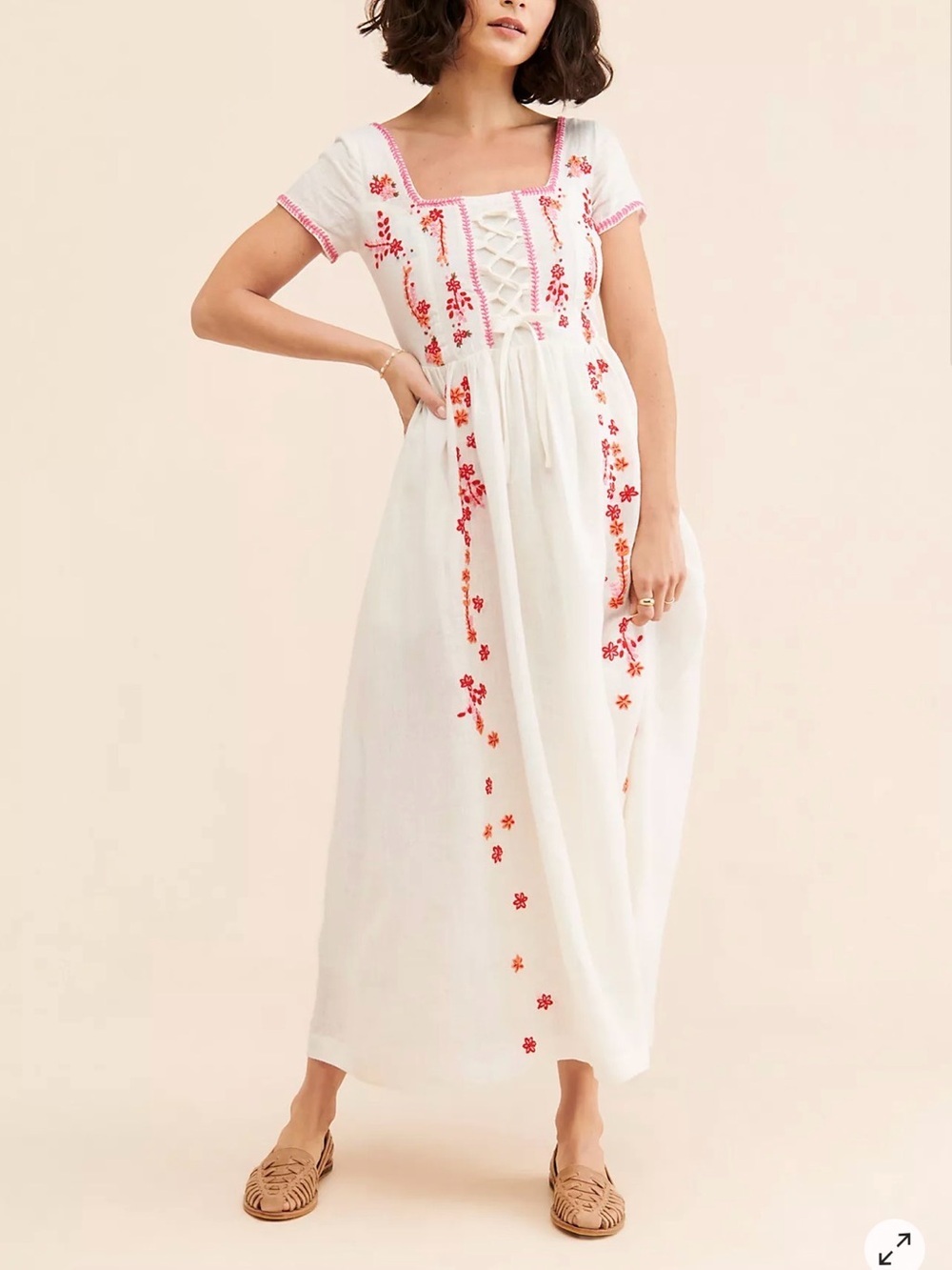 Tach Clothing Embroidered Linen Blend Maxi Dress | Size Medium